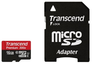 Atmiņas karte Transcend 16GB Micro SDHC Premium UHS-I Class 10 + Adapter