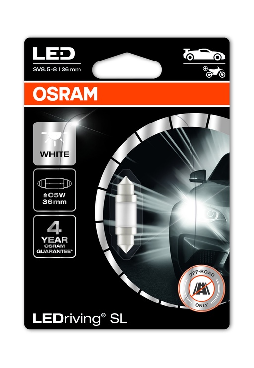 Auto spuldze Osram 6436CW-01B, LED, caurspīdīga/balta, 12 V