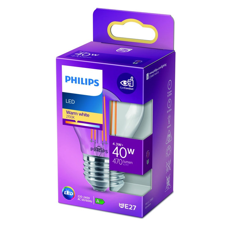 Lambipirn Philips LED, soe valge, E27, 4.3 W, 470 lm