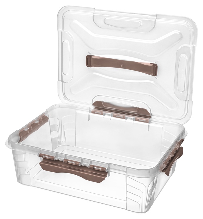 Коробка для вещей Keeeper, 10 л, прозрачный/коричневый, 39 x 29 x 12.4 см