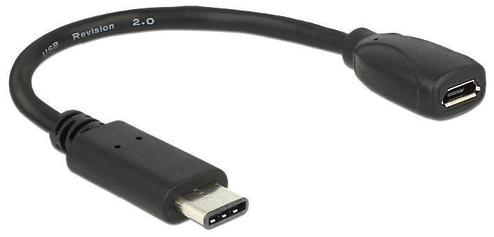 Адаптер Delock USB to USB-micro Micro USB female, USB 2.0 B male, 0.15 м, черный
