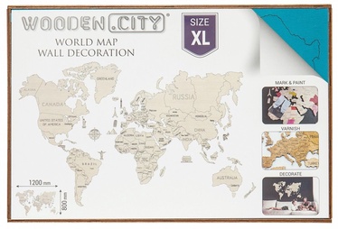3D пазл Wooden City World Map XL Cyan, 48 шт.