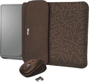 Trust Yvo Reversible 15.6" Laptop Sleeve + Wireless Mouse Brown Hearts