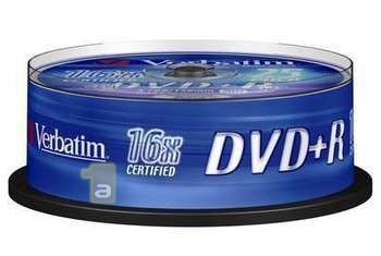 Накопитель данных Verbatim DVD+R 25-P 4,7GB 16X