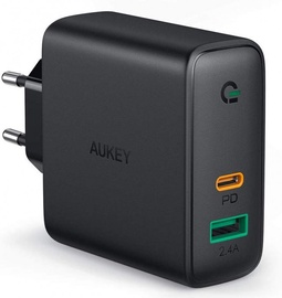 Зарядное устройство для телефона Aukey, USB Type C/USB/AC/DC, черный, 60 Вт