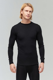 Audimas Merino Wool Rib Knit Long Sleeve Base Layer Top Black S