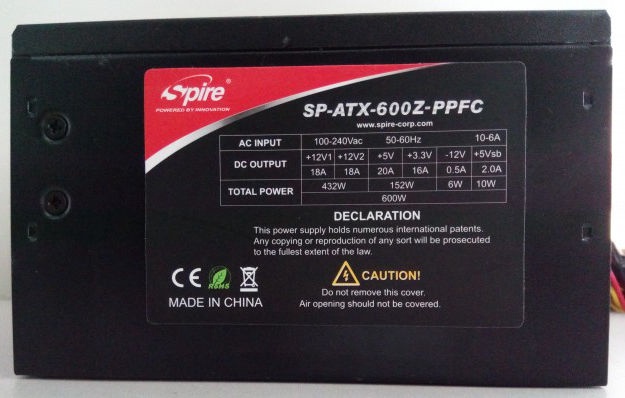 Maitinimo blokas Spire SP-ATX-600Z-PPFC 600 W, 12 cm