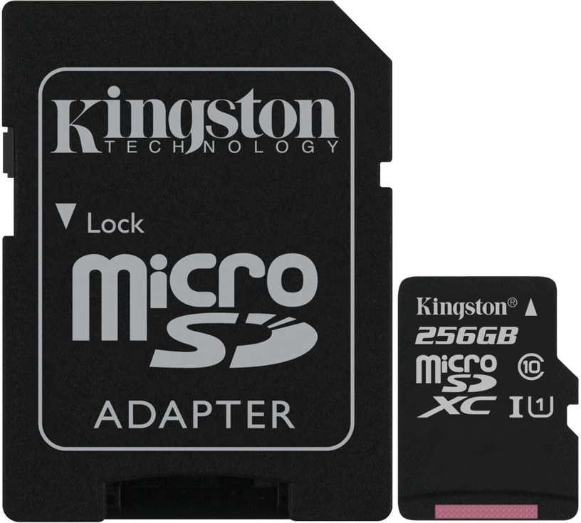 Карта памяти Kingston CL10 MICRO SD + ADAPTER SDCS2/128GB, 256 GB, 100 Мб/с - 85 Мб/с