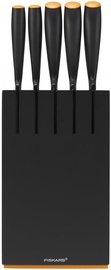 Fiskars Functional Form Black Wood Knife Block with 5 Knives