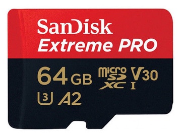 Atmiņas karte Sandisk A2 Extreme Pro 64GB Class 10 U3 V30 MicroSDXC Memory Card + SD Adapter