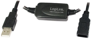 Laidas Logilink USB to USB USB 2.0 A male, USB 2.0 A female, 10 m, juoda