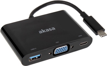 Juhe Akasa Type-C To VGA Converter With USB 3.0 Type-A Port 0.15m Black