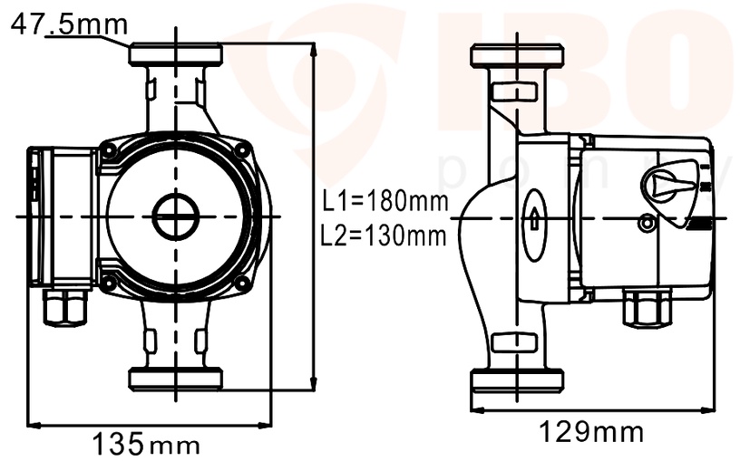 Cirkulācijas sūknis IBO OHI 25-40, 180 mm, 38 - 72 W