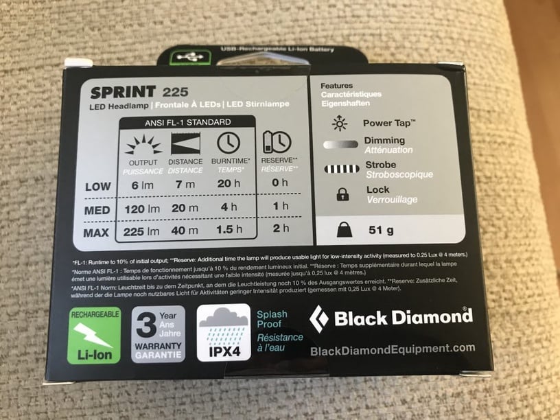 Pealamp Black Diamond Sprint 225 162945, 3 W
