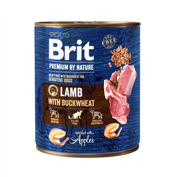 Mitrā barība (konservi) suņiem Brit Premium By Nature Lamb With Buckwheat, jēra gaļa, 0.8 kg