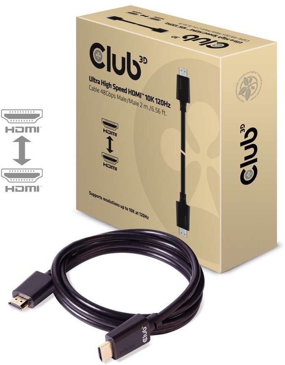 Провод Club 3D HDMI male, HDMI male, 2 м, черный