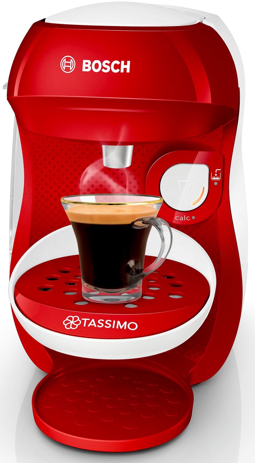 Kapsulas kafijas automāts Bosch Tassimo Happy TAS1006, balta/sarkana