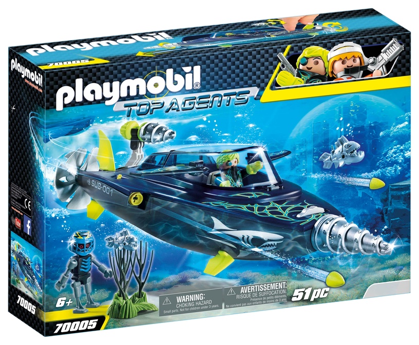 Konstruktorius Playmobil Top Agents Team Shark Drill Destroyer 70005 70005, plastikas