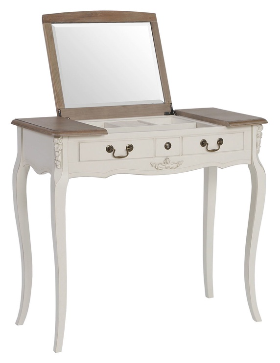 Kosmetinis staliukas Home4you Eliazabeth, rudas/baltas, 93 cm x 29 cm x 47 cm, su veidrodžiu