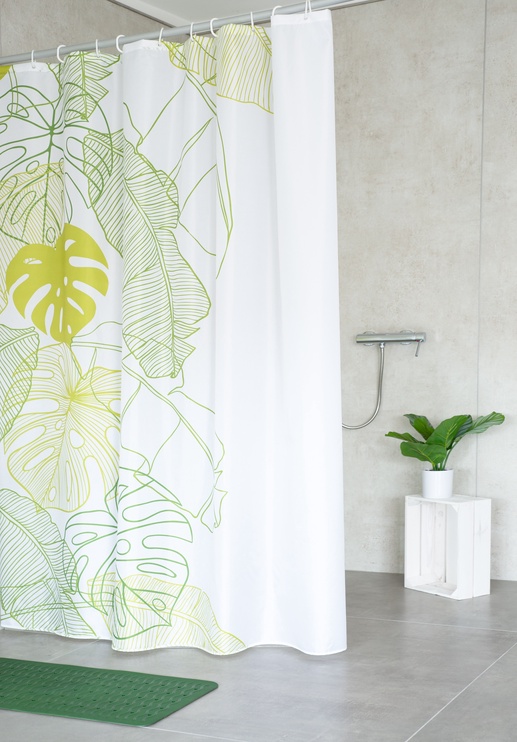 Vannas istabas aizkars Ridder Tropical 4106305, balta/zaļa, 1800 mm x 2000 mm