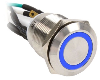 Impactics Push Button Silver 19mm IP67 LED Blue