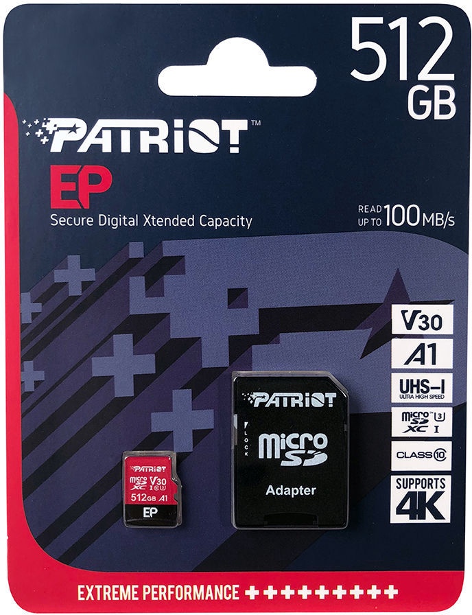 Mälukaart Patriot EP Series microSDXC, 512 GB, 100 Mb/s