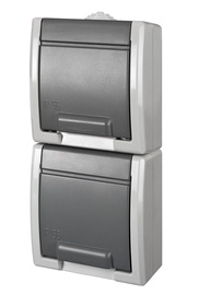 Dubultā kontaktligzda Elektro-Plast Aquant 1254-10, Iezemēta rozete, IP55, antracīta/pelēka