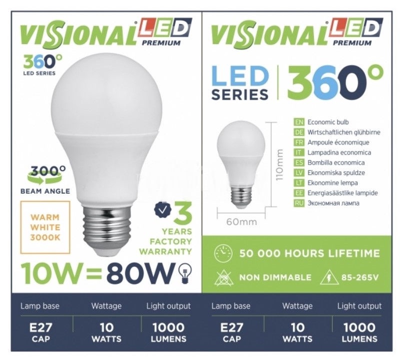 Lemputė Visional LED, E27, 10 W, 1000 lm