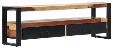 TV galds VLX Solid Sheesham Wood Cabinet, brūna/melna, 1200 mm x 300 mm x 400 mm