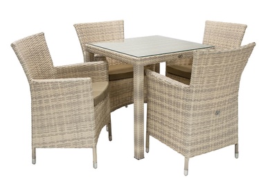Home4you Wicker Table And 4 Chair Set Beige