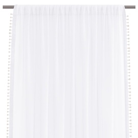 Dienas aizkari AmeliaHome Pompons Pleat, balta, 270 cm x 140 cm
