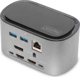 Dock jaam Digitus DA-70889, DisplayPort / DC-In / RJ-45 / Combo audio jack / 2 x HDMI / USB-C Downstream / 4 x USB Type A