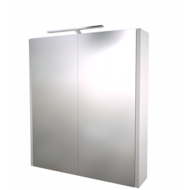 Spintelė su veidrodžiu 60 cm blizgiai balta, su LED šviestuvu IP44, 4000K, jungiklis + rozetė