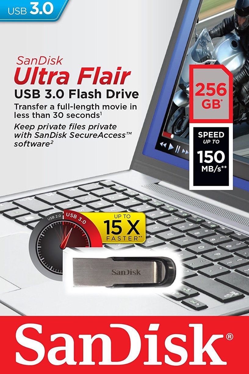 USB zibatmiņa SanDisk Ultra Fair USB 3.0 Ultra Fair USB 3.0, metāliska, 256 GB