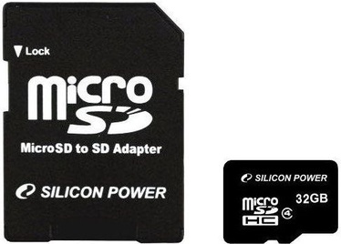 Silicon Power 32GB MicroSDHC CLASS 4 + SD Adapter