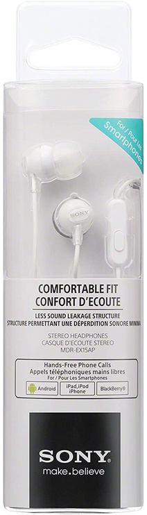 Laidinės ausinės Sony MDR-EX15AP, balta
