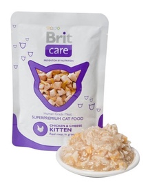 Konservi kaķiem Brit Care Cat Chicken & Cheese Kitten Pouch 0,08kg