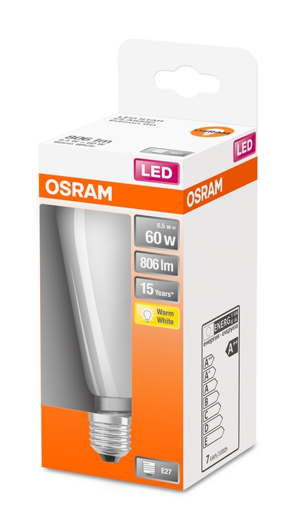 Лампочка Osram LED, теплый белый, E27, 6.5 Вт, 730 лм