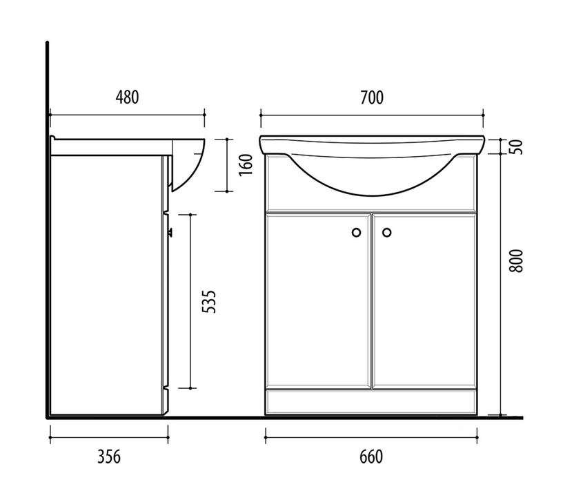 Шкаф для раковины Riva, белый, 35.6 x 66 см x 80 см
