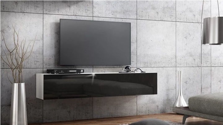 ТВ стол Pro Meble Milano Wall 160, белый/черный, 160 см x 32 см x 30 см