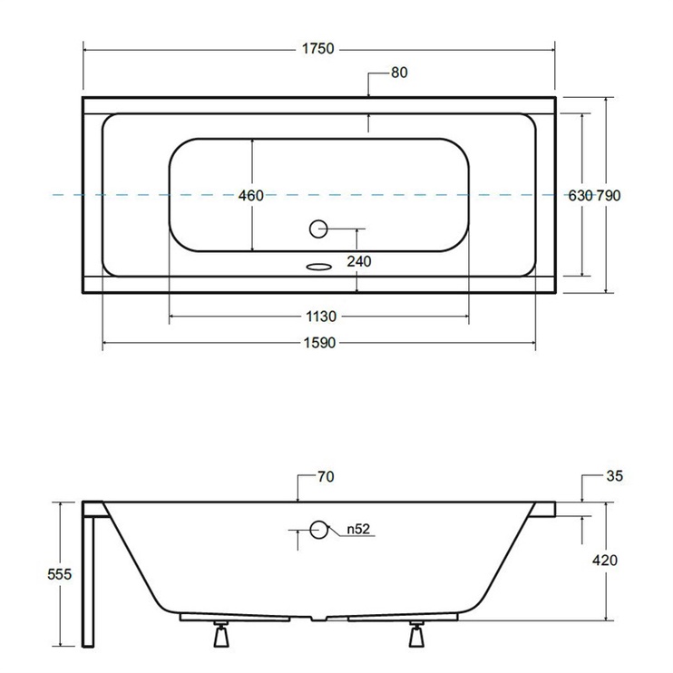 Vannas panelis Besco Quadro 175, 1750 mm x 520 mm x 25 mm