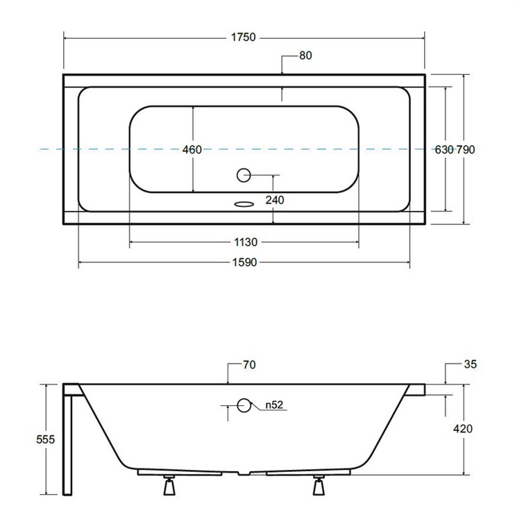 Панель для ванной Besco Quadro 175, 175 см x 52 см x 2.5 см