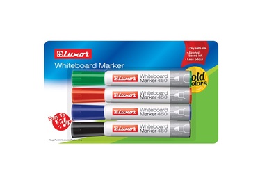 Valge tahvli marker Luxor 3650/4BC, 1 - 3 mm, sinine/must/punane/roheline, 4 tk