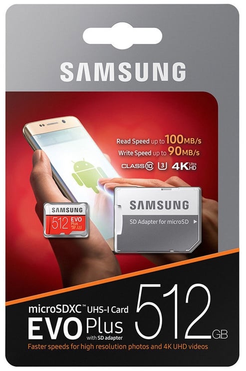 Mälukaart Samsung EVO+ 512GB MicroSDXC UHS-I Class 10 + SD Adapter