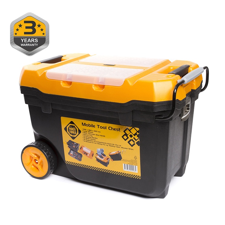 Instrumentu kaste Forte Tools TK-28, 595 mm x 380 mm x 420 mm, melna/dzeltena