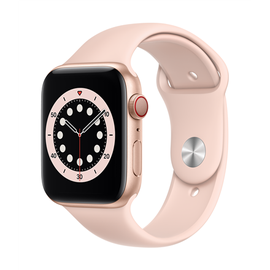 Viedais pulkstenis Apple Watch 6 GPS + Cellular 44mm Sport Band, zelta/rozā