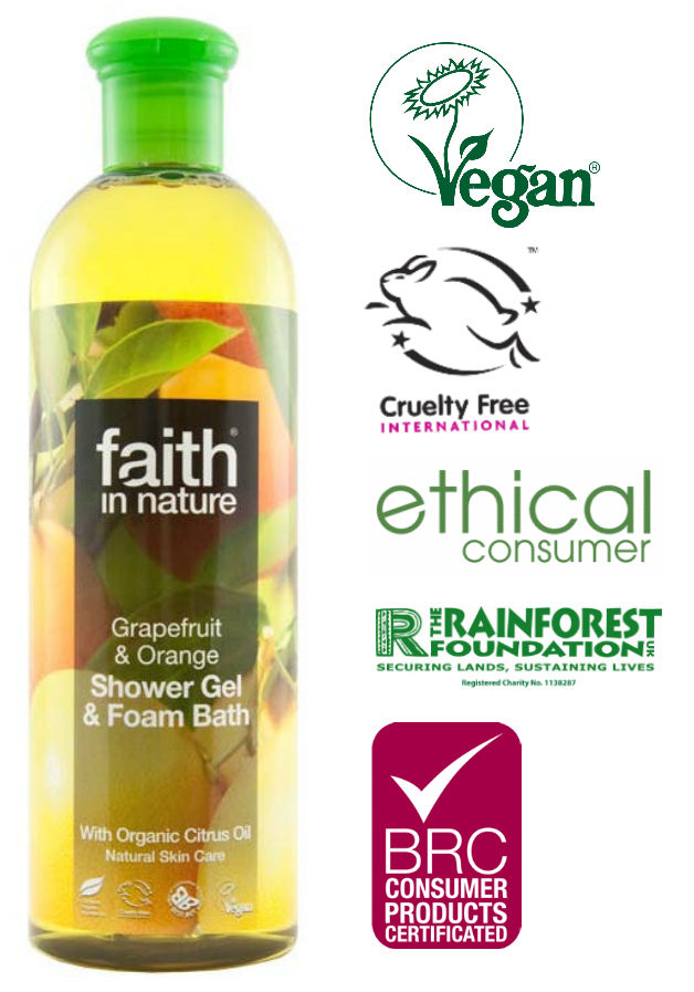 Kosmetika kūnui FAITH IN NATURE dušo gelisvonios putos su greipfrutų