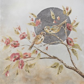 Home4you Oil Painting 60x90cm Birds On The Branch Beige