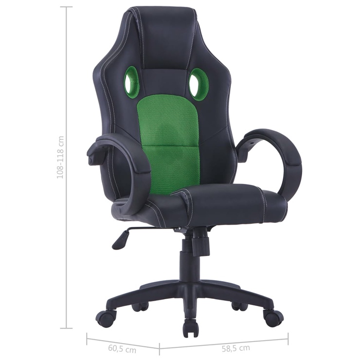 Игровое кресло VLX 20187, 60.5 x 58.5 x 108 - 118 см, черный/зеленый