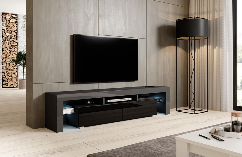 TV-laud Cama Meble Toro 200, must/hall, 200 cm x 38 cm x 45 cm